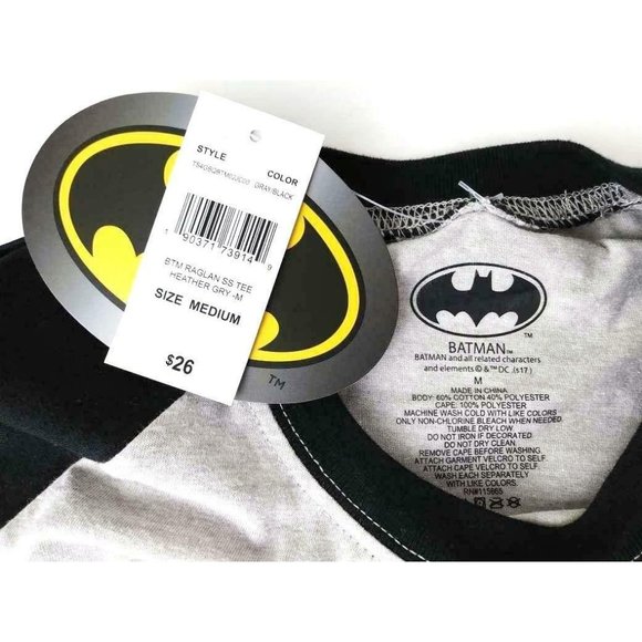 BATMAN Girls Medium Shirt Top New With Cape Glitter grey black yellow DC Comics - Picture 7 of 7